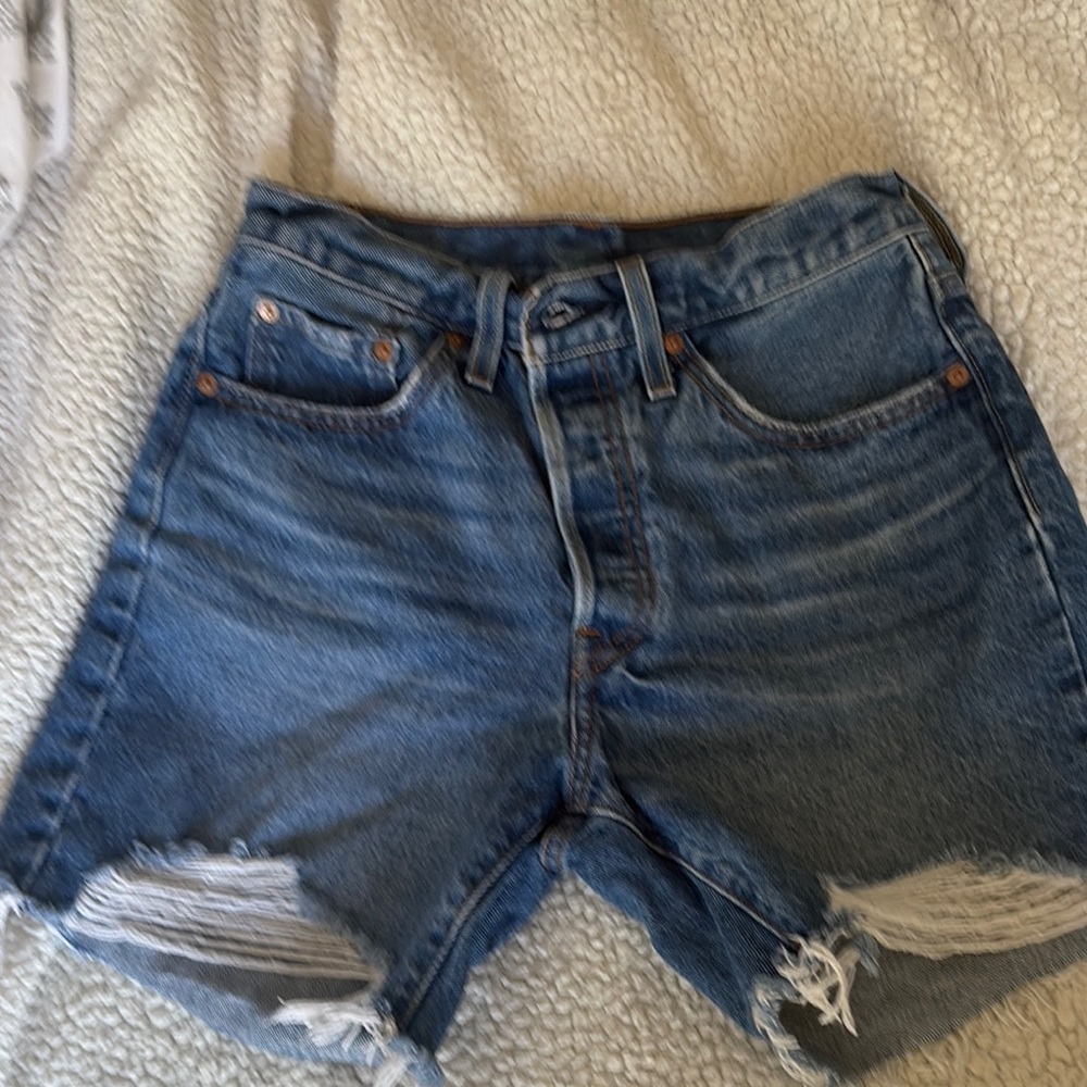 Levi's Blue Distressed Jean Shorts